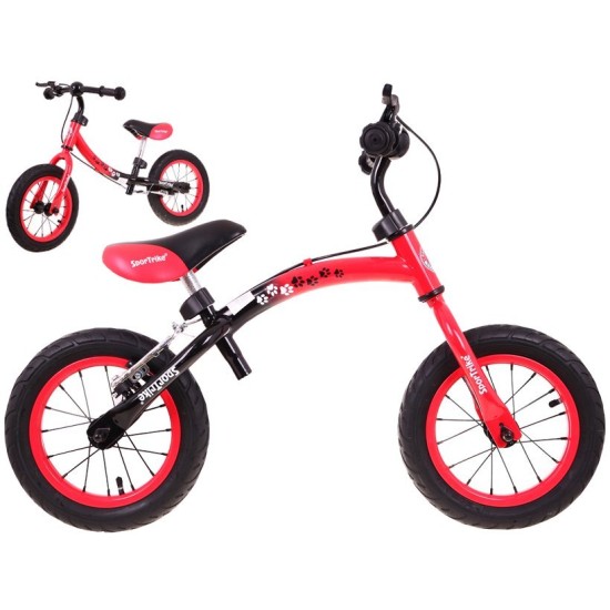 Līdzsvara velosipēds sarkans Sport Trike ar bremzēm un piepūšamiem riteņiem