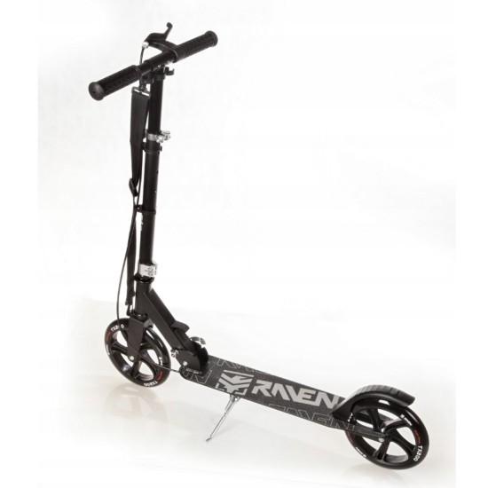 Alumīnija skrejritenis RAVEN STRAIGHT BLACK ar lielu 20 cm. riteņi Rokas bremze
