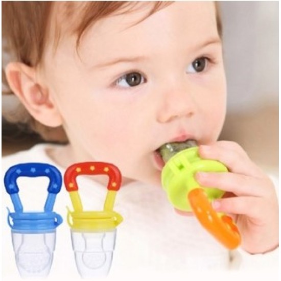 Baby bite rožinis silikoninis šviežio maisto maitintuvas su dangteliu.
