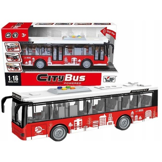 Pilsētas autobusa rotaļu ratiņi ar gaismu, skaņu un atveramām durvīm