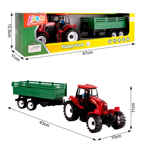 Rotaļu traktors ar piekabi. 43 cm.