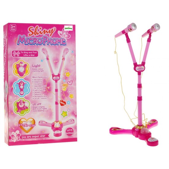 Dvigubas vaikiškas mikrofonas su stovu - karaokė Shiny