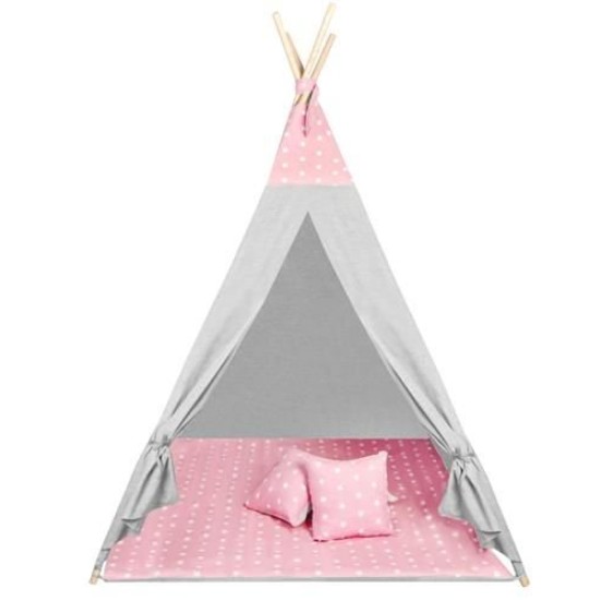 Play telts tipi WIGWAM ar mīkstu paklājiņu un 3 spilveniem Rose