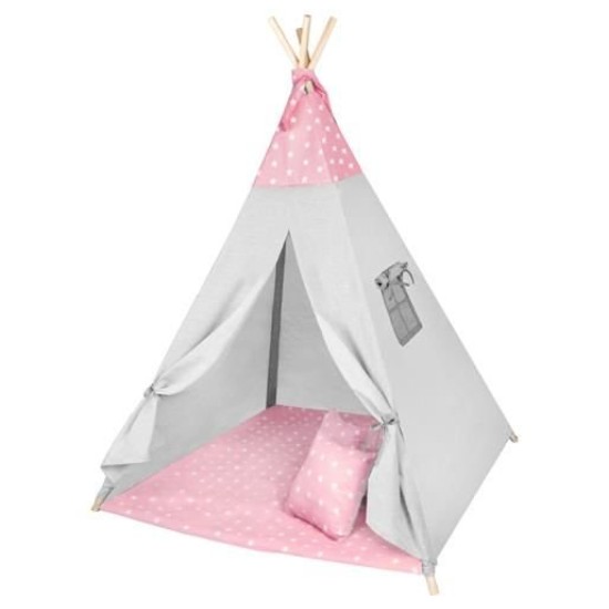 Play telts tipi WIGWAM ar mīkstu paklājiņu un 3 spilveniem Rose