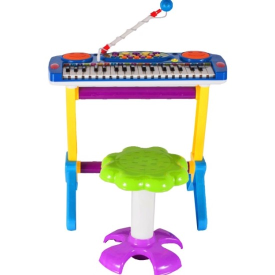 Pianinas sintezatorius su mikrofonu, kėdute ir 37 klavišais - mėlynas