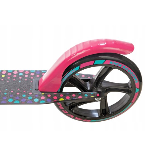 Alumīnija skrejritenis RAVEN DOTS BLACK ar lielu 20 cm. riteņi Rokas bremze