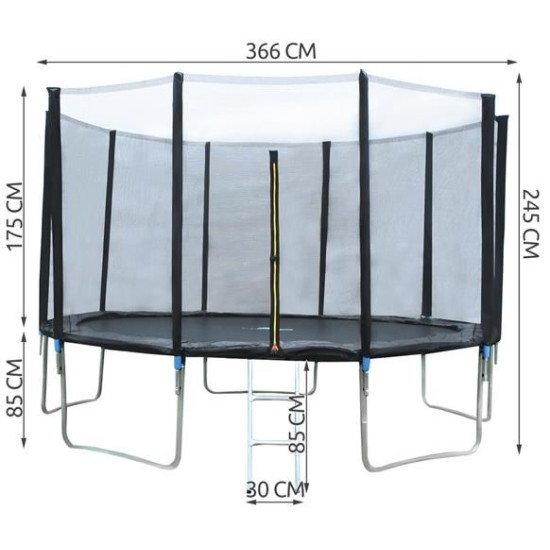 Batutas 12" 366 cm skersmens, su apsauginiu tinkleliu ir kopėčiomis