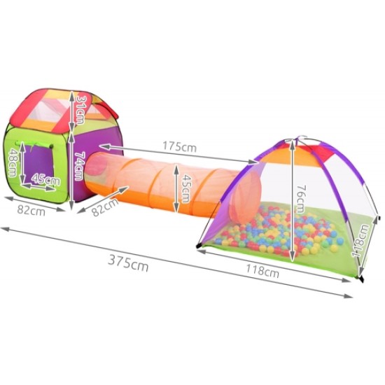 Tuneļa telts 375 cm. 3*1 ar 200 bumbiņām