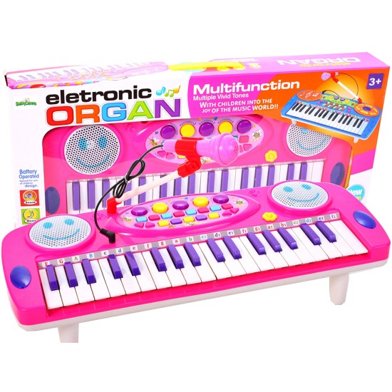 Pianinas sintezatorius su mikrofonu ir 37 klavišais - rožinis