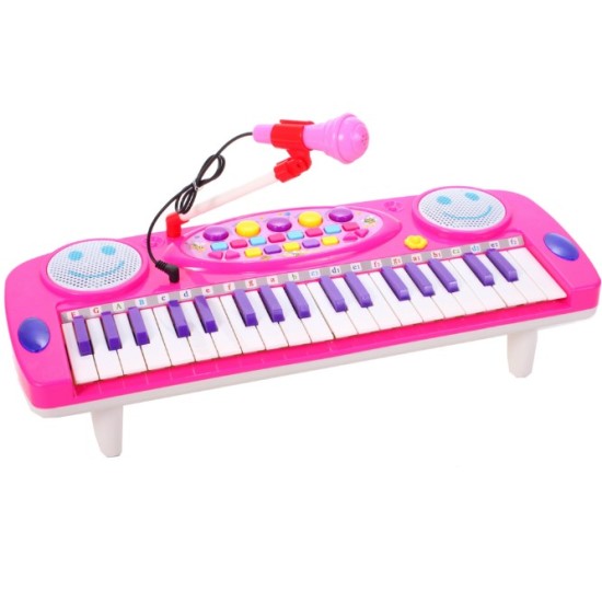 Pianinas sintezatorius su mikrofonu ir 37 klavišais - rožinis
