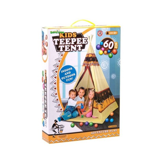 Spēļu telts "Tipi" ar 60 krāsainām bumbiņām